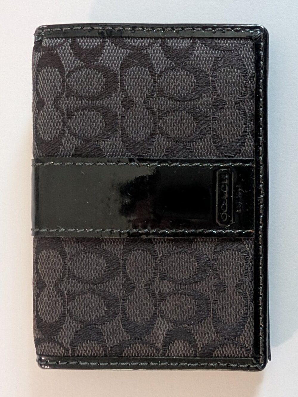 Coach Signature Canvas Card Case (with Patent Leather Trim)